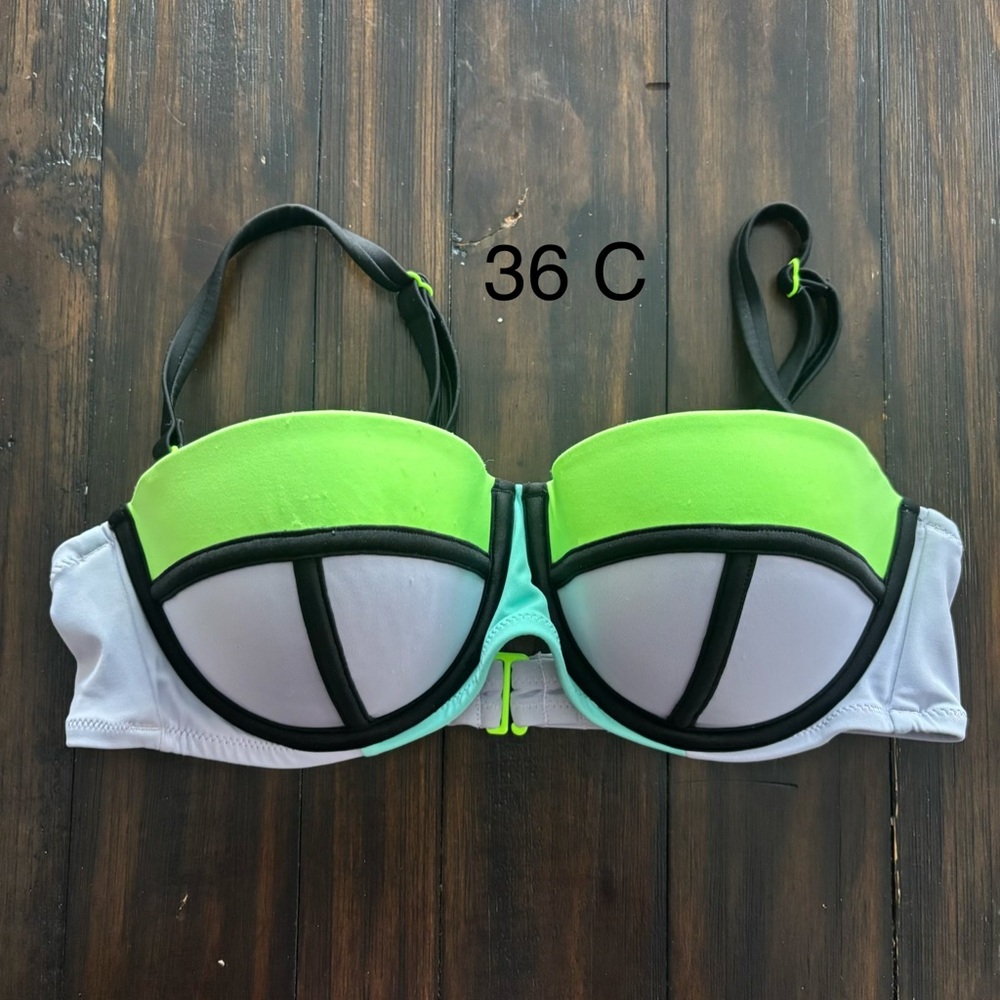 Victoria's Secret Neon Green and White Bikini Top